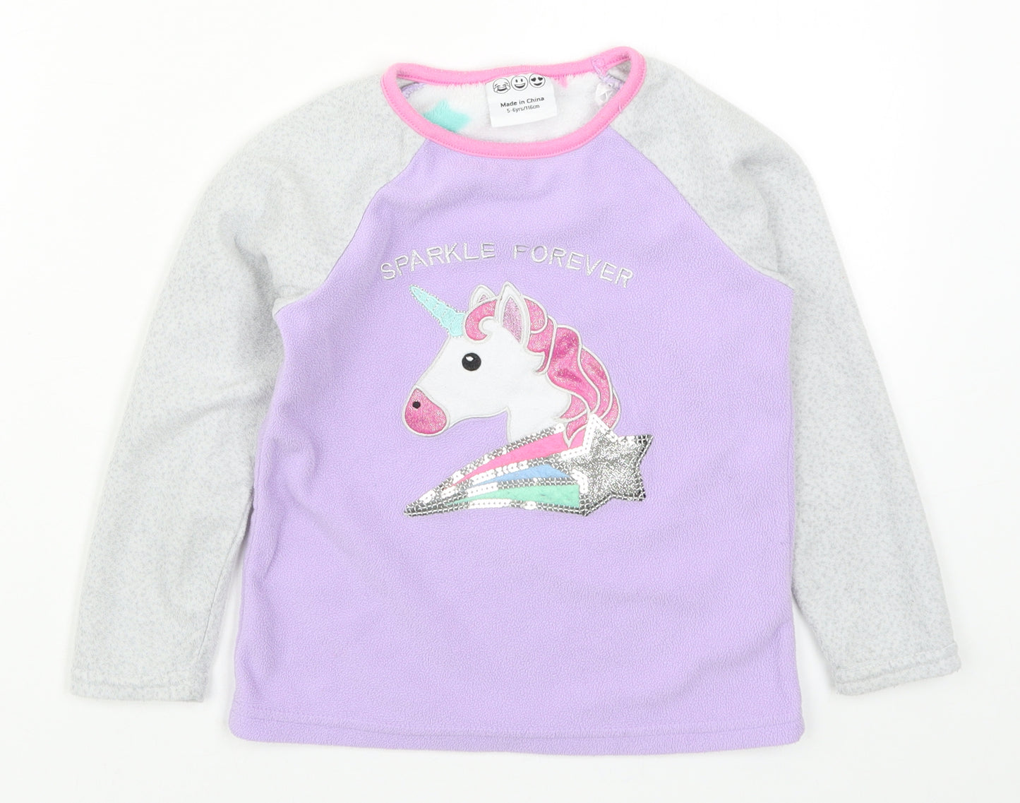 Primark Girls Purple Solid  Top Pyjama Top Size 5-6 Years  - Unicorn