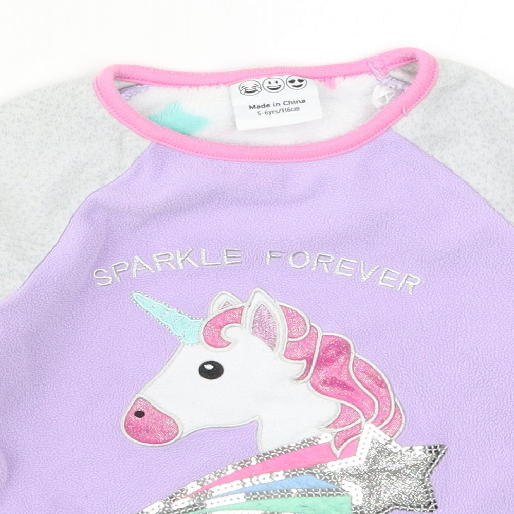 Primark Girls Purple Solid  Top Pyjama Top Size 5-6 Years  - Unicorn