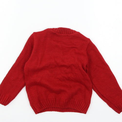 Preworn Boys Red  Knit Pullover Jumper Size 2-3 Years  - Rudolph