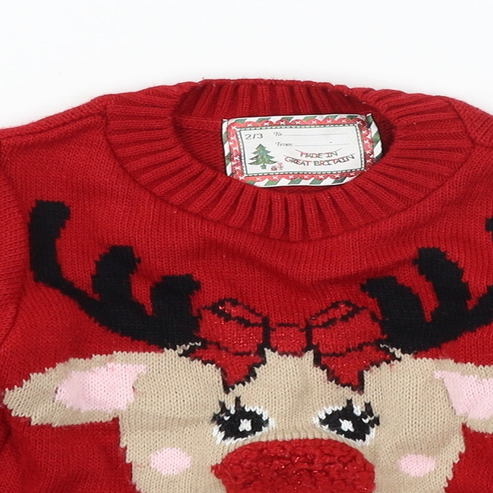 Preworn Boys Red  Knit Pullover Jumper Size 2-3 Years  - Rudolph