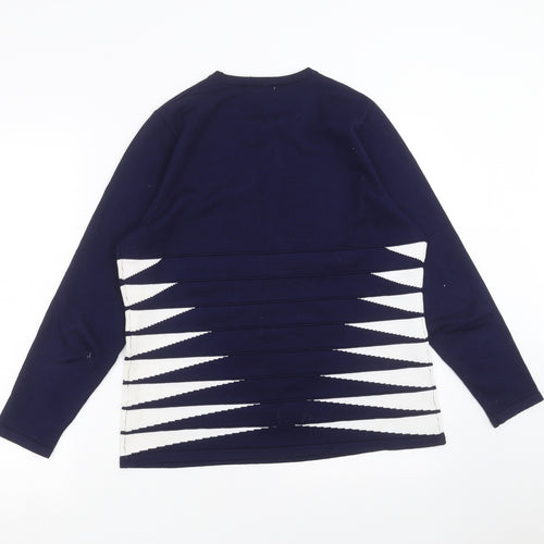 B&W Womens Blue Geometric Knit Pullover Jumper Size L