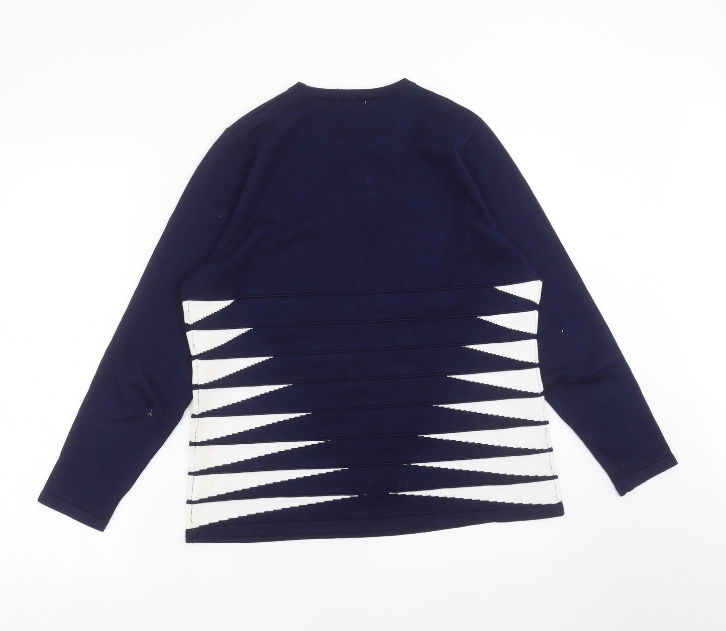 B&W Womens Blue Geometric Knit Pullover Jumper Size L