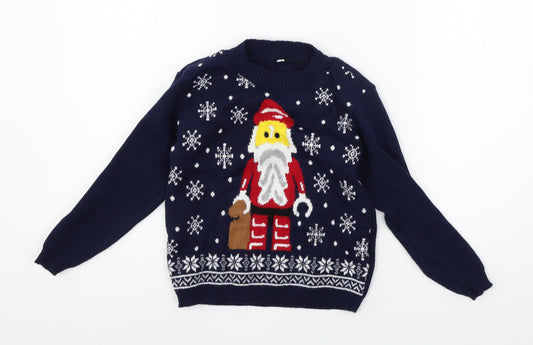 Preworn Boys Blue  Knit Pullover Jumper Size 5-6 Years  - Santa