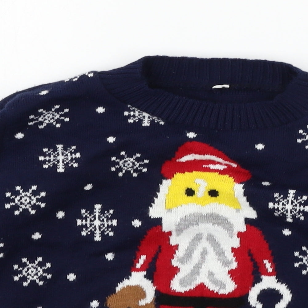 Preworn Boys Blue  Knit Pullover Jumper Size 5-6 Years  - Santa
