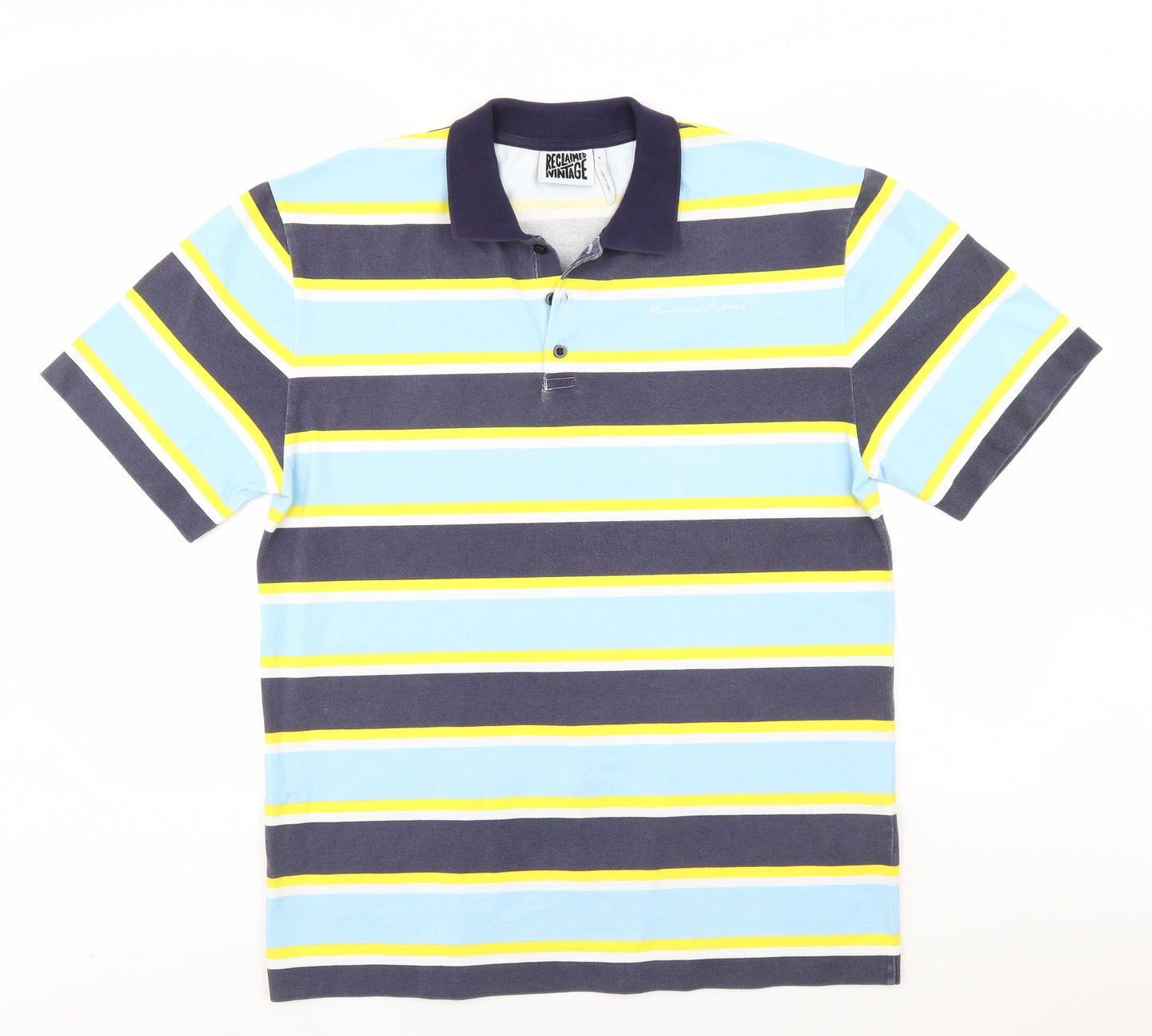 Reclaimed Vintage Mens Blue Striped   Polo Size M