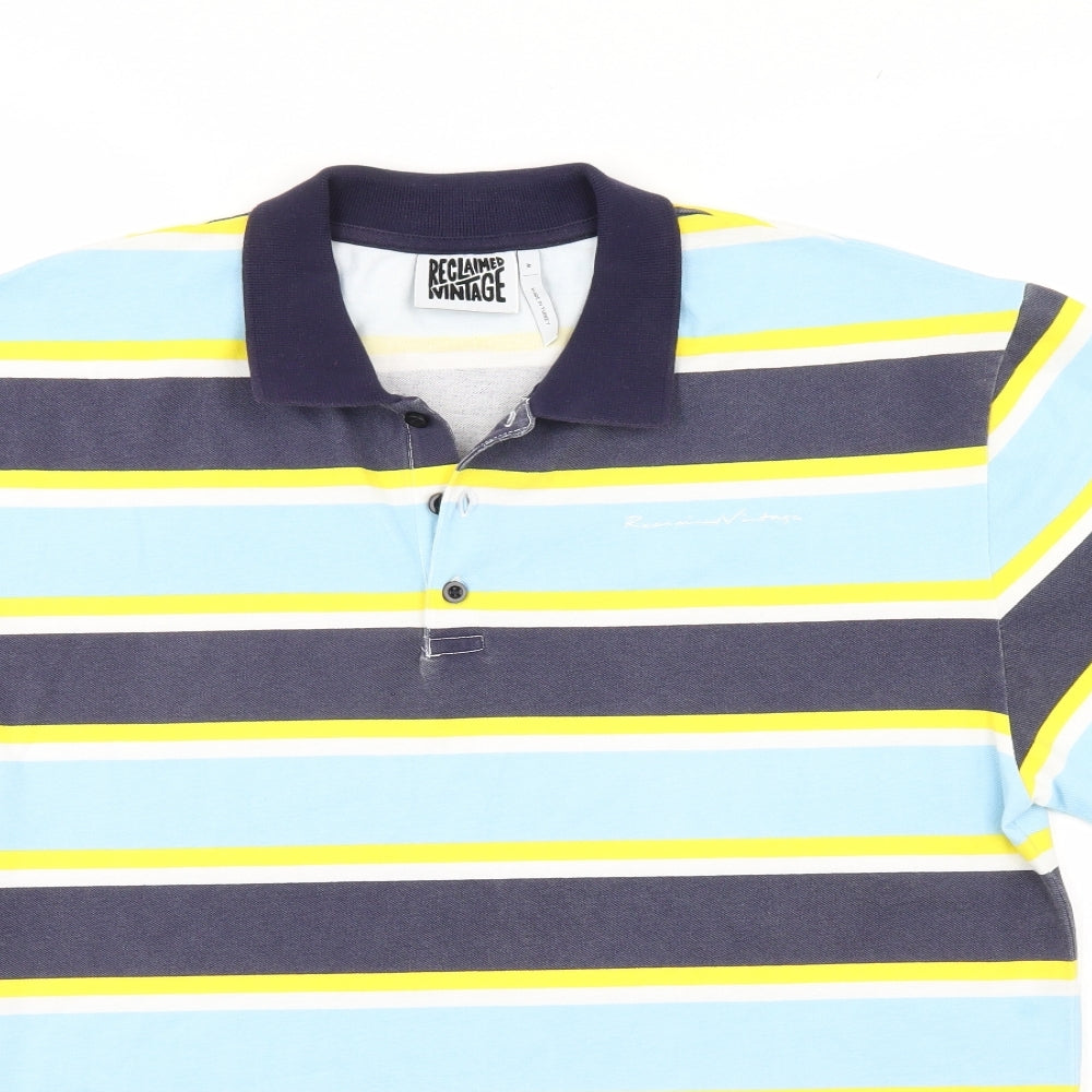 Reclaimed Vintage Mens Blue Striped   Polo Size M