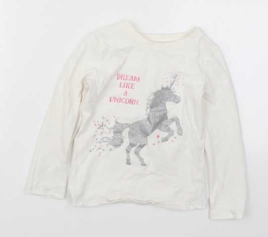 F&F Girls White Solid  Top Pyjama Top Size 4-5 Years  - Unicorn