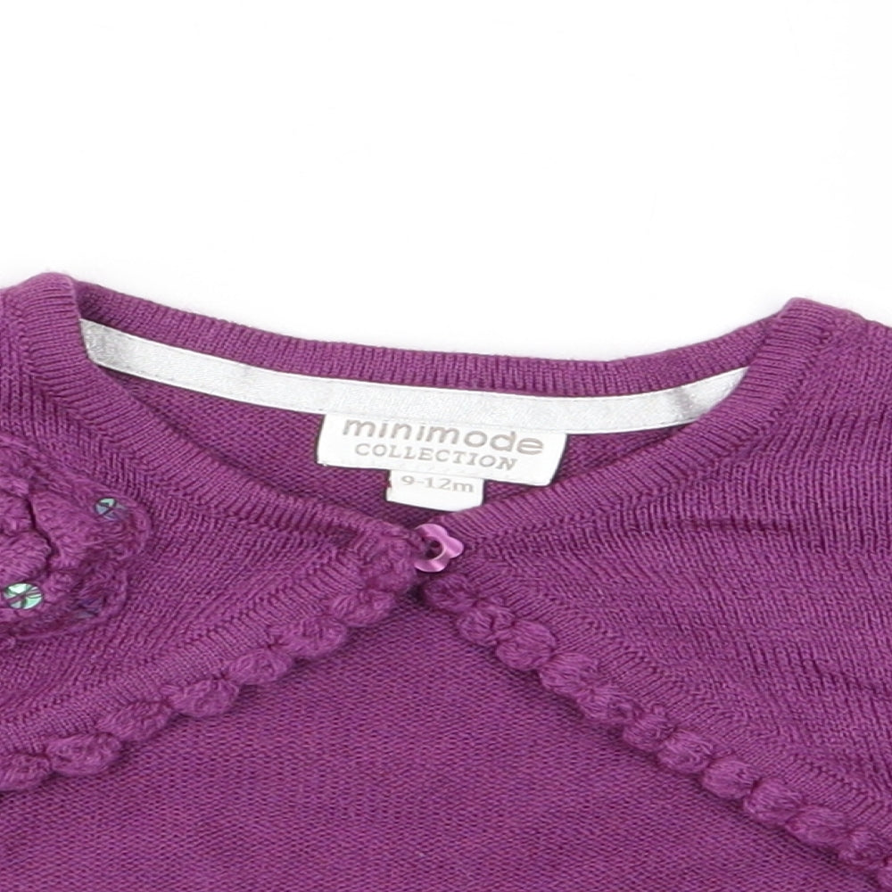 MINIMODE Girls Purple   Cardigan Jumper Size 9-12 Months