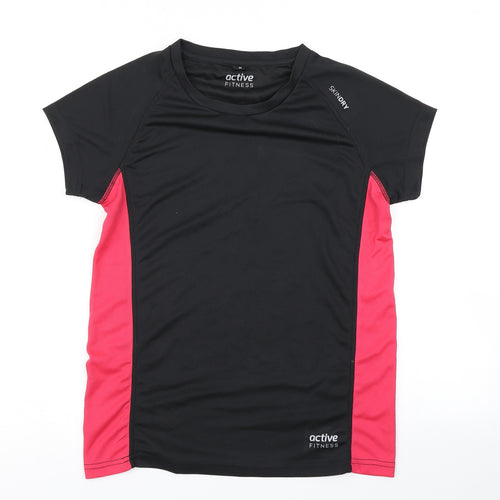 Active Fitness Womens Black Colourblock  Basic T-Shirt Size M