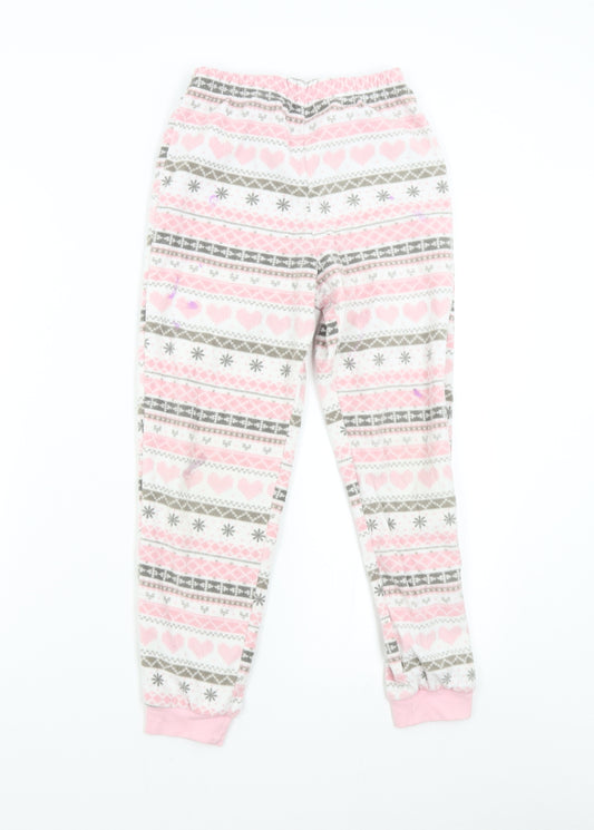 George Girls Pink Fair Isle Fleece  Pyjama Pants Size 9-10 Years
