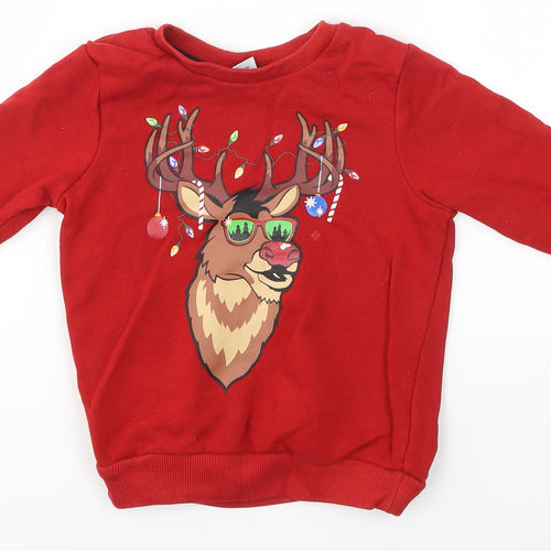 TU Boys Red   Pullover Jumper Size 3 Years  - festive christmas