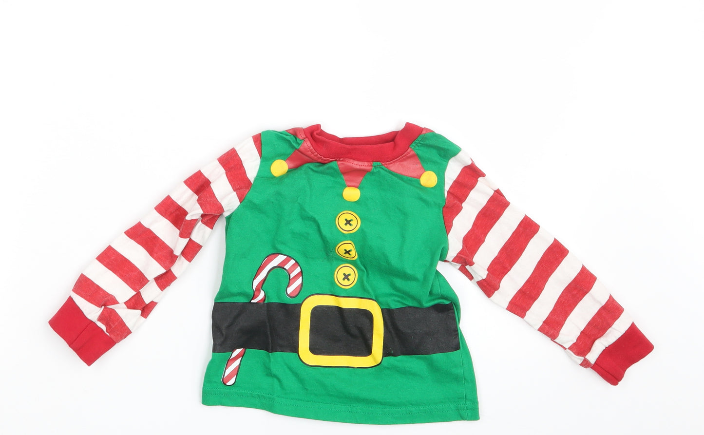 Made By Elves Boys Green Striped  Basic T-Shirt Size 2-3 Years