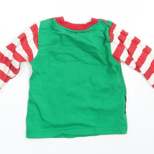Made By Elves Boys Green Striped  Basic T-Shirt Size 2-3 Years