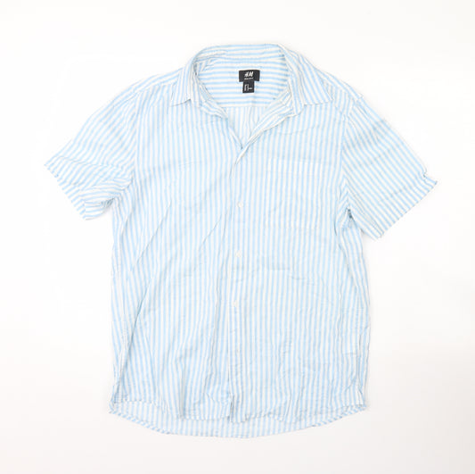 H&M  Mens Blue Striped   Dress Shirt Size M