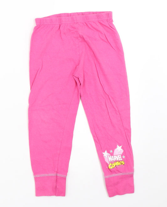 Preworn Girls Pink Solid  Top Pyjama Pants Size 5-6 Years  - marvel comics