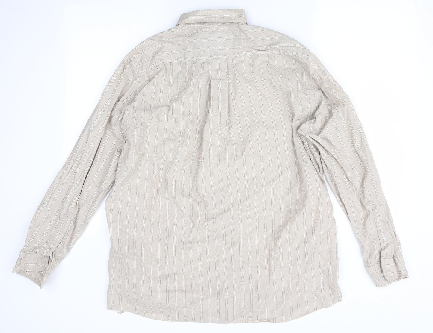 Nexxt Mens Beige Striped   Dress Shirt Size 15.5