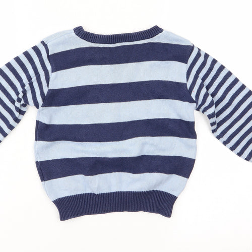 Marks and Spencer Boys Blue Striped  Pullover Jumper Size 2-3 Years