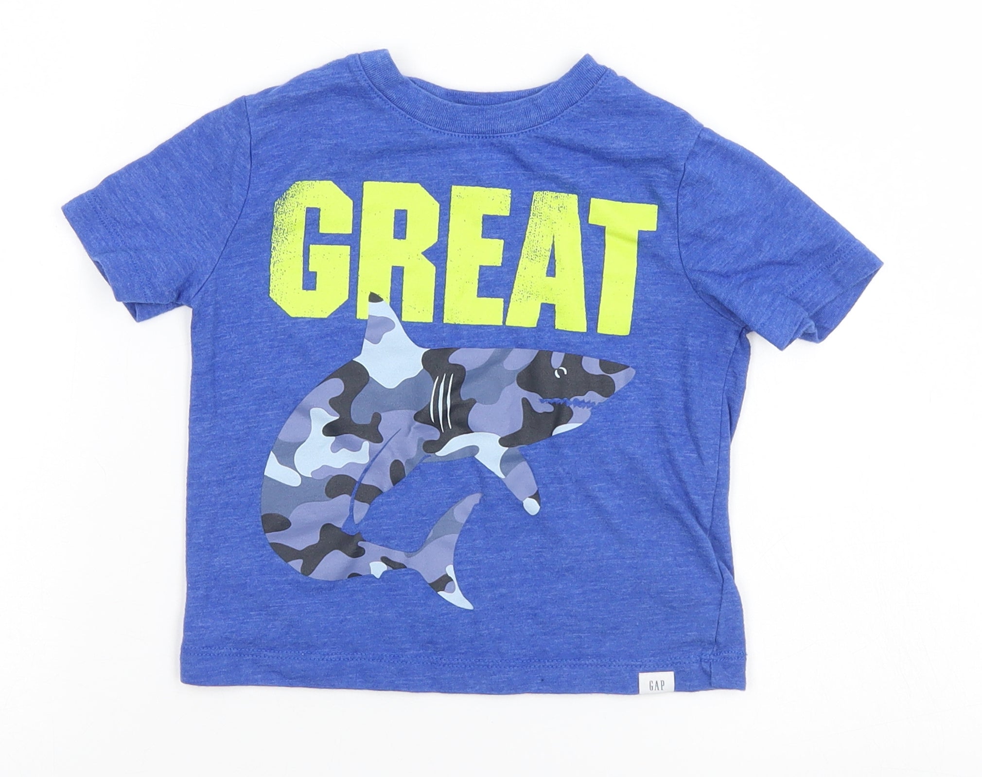 Gap Boys Blue Shark T-Shirt Size 2 Years (Preworn)