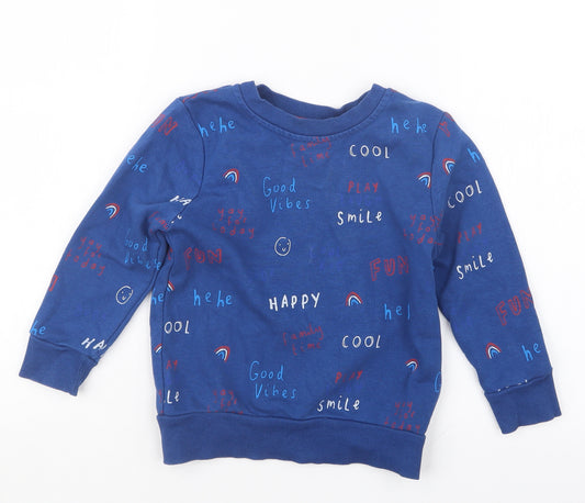 George Boys Blue Geometric  Pullover Jumper Size 2-3 Years