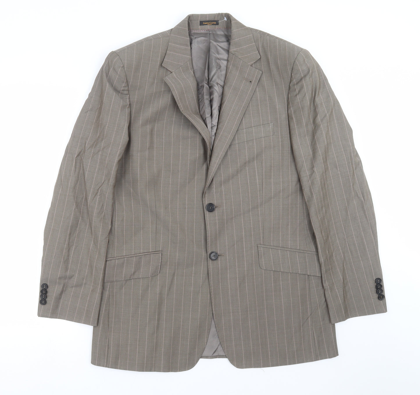Simon Carter Mens Beige Striped  Jacket Suit Jacket Size 38