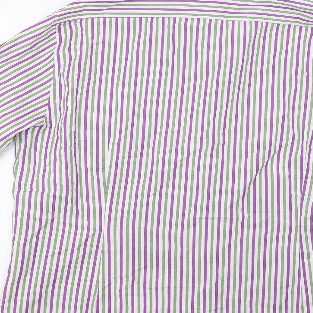 Gibson Mens Purple Striped   Dress Shirt Size L
