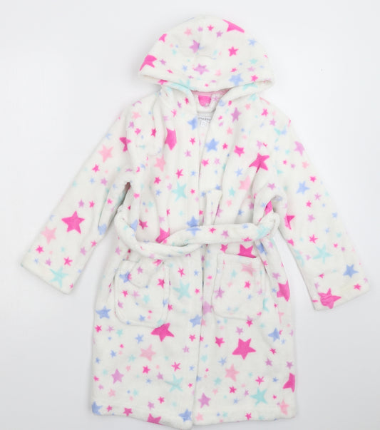 Blue Zoo Girls White Geometric Fleece Kimono Robe Size 6-7 Years