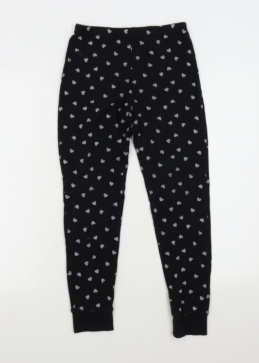 George Girls Black Solid   Pyjama Pants Size 9-10 Years  - Hearts