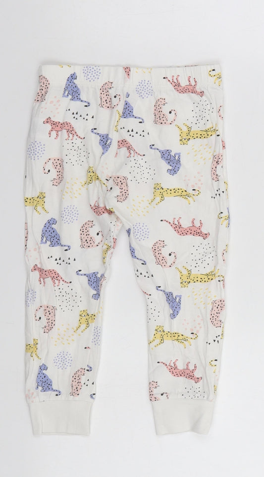 F&F Girls White Animal Print   Pyjama Pants Size 2-3 Years  - Cats