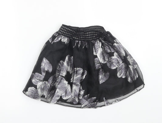 TU Girls Black Floral  Flare Skirt Size 7 Years