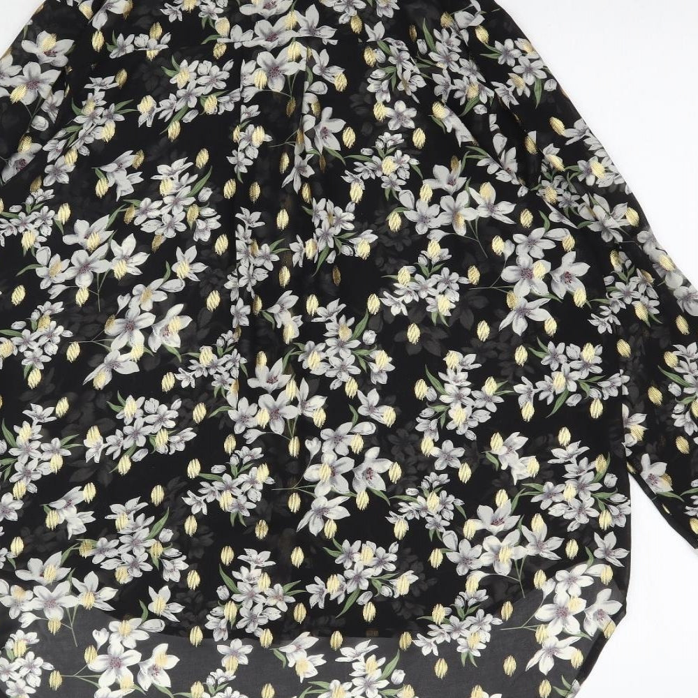 Millenium Womens Black Floral  Basic Button-Up Size S