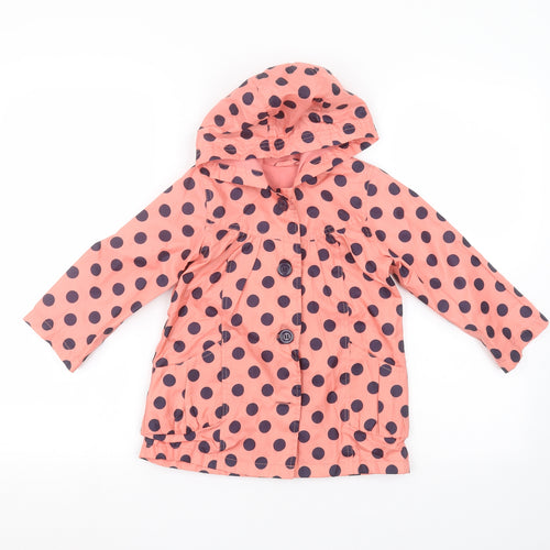 Mothercare Girls Pink Polka Dot  Parka Coat Size 2-3 Years