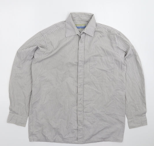 Headland Mens Grey Striped   Dress Shirt Size 15.5