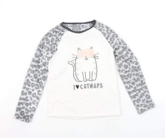 Primark Girls White Animal Print  Top Pyjama Top Size 10-11 Years  - sleep top