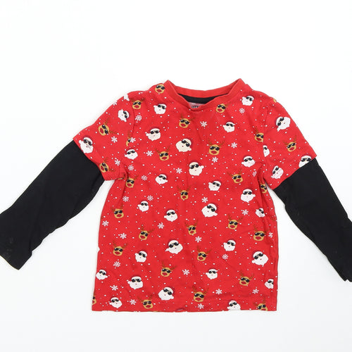 F&F Girls Red Solid  Top Pyjama Top Size 4-5 Years  - Christmas Santa Reindeer