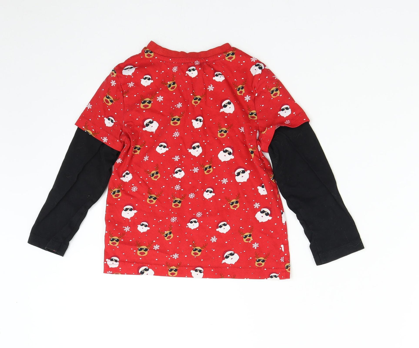 F&F Girls Red Solid  Top Pyjama Top Size 4-5 Years  - Christmas Santa Reindeer