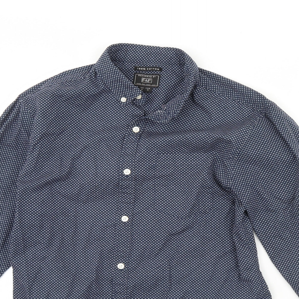 F&F Mens Blue Geometric   Dress Shirt Size M