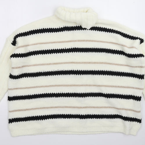Millenium Womens White Striped Knit Pullover Jumper One Size