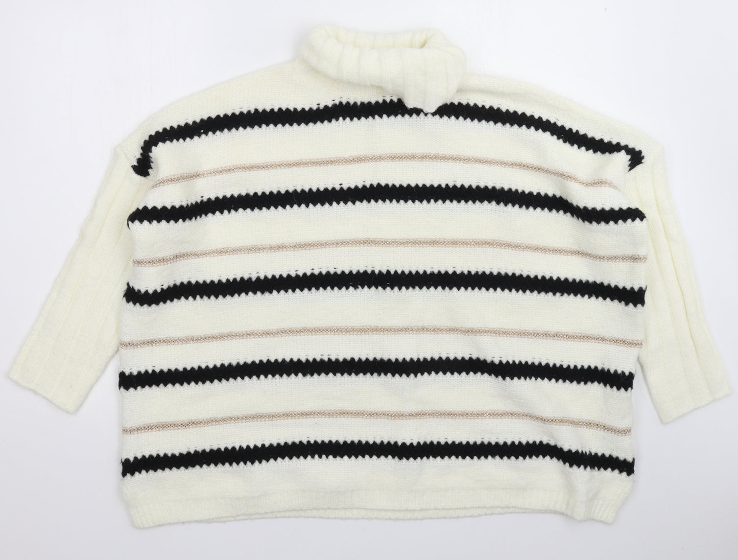 Millenium Womens White Striped Knit Pullover Jumper One Size