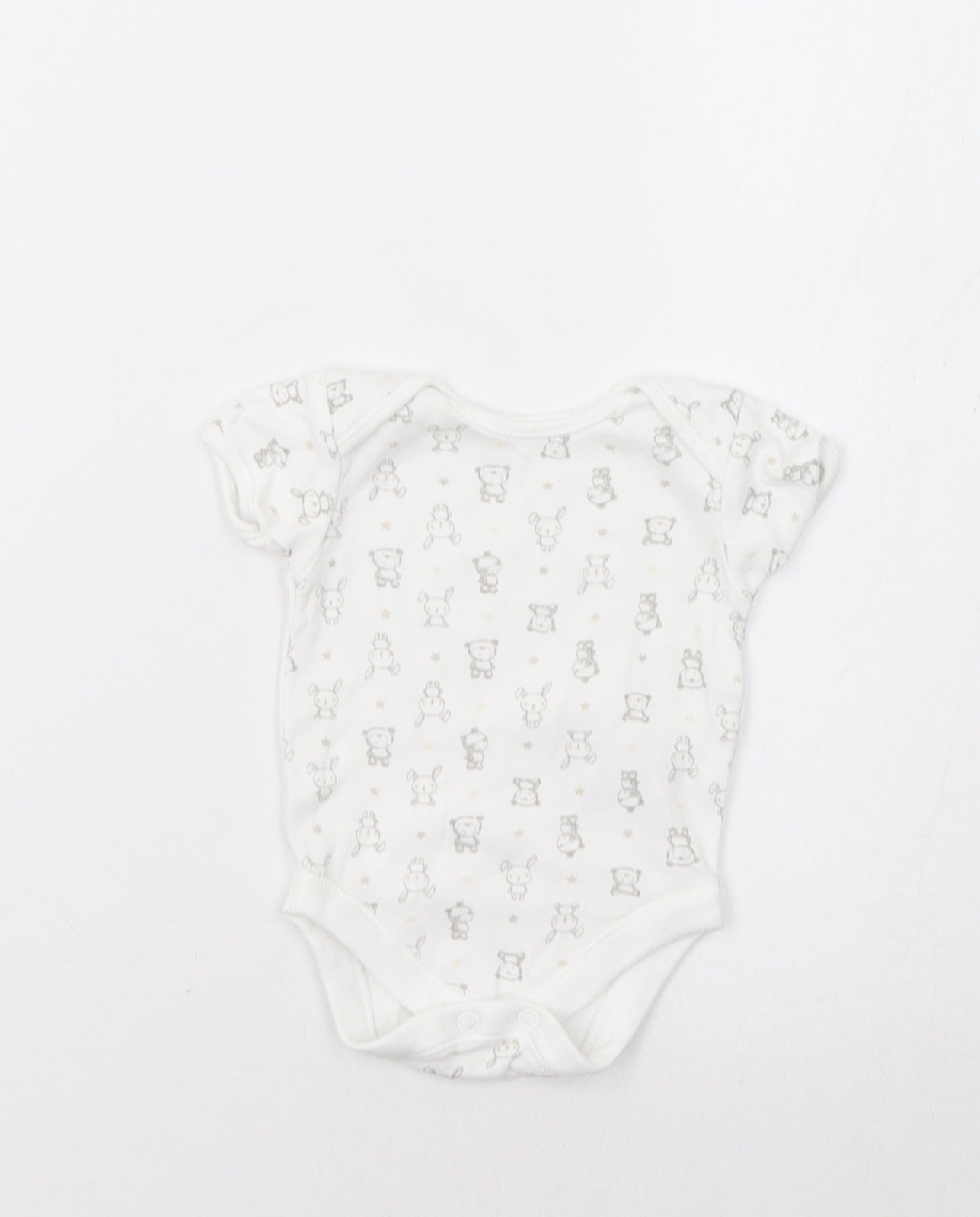 George Baby White Geometric  Romper One-Piece Size 0-3 Months  - Bear Print