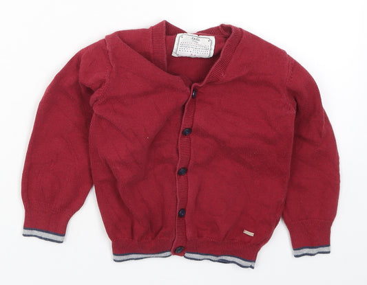Zara Boys Red  Knit Cardigan Jumper Size 3-4 Years