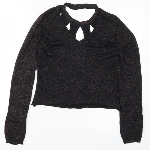 Amaryllis Womens Black  Knit Pullover Jumper Size 10  - Brown Metal Glitter