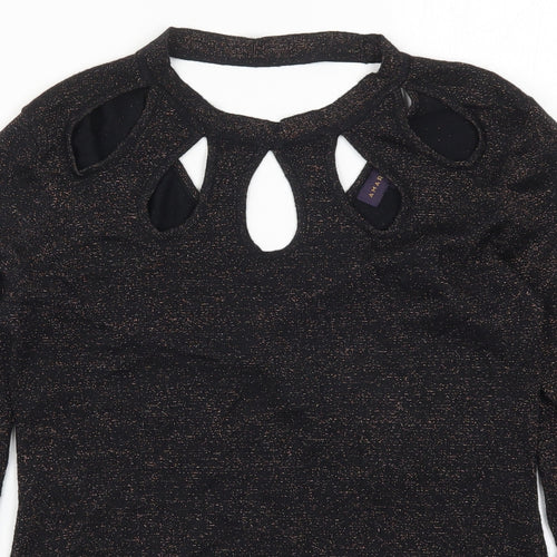 Amaryllis Womens Black  Knit Pullover Jumper Size 10  - Brown Metal Glitter