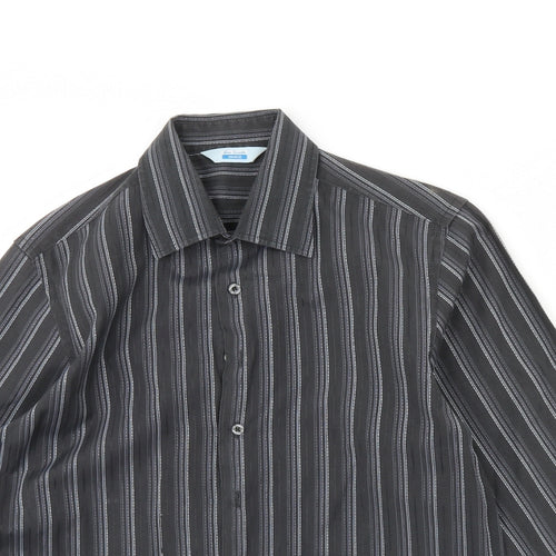 Ben Smith Mens Grey Striped   Dress Shirt Size M