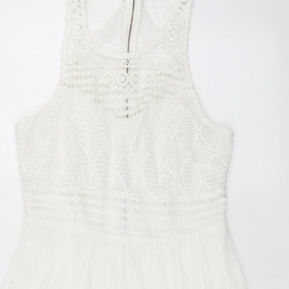 Rebellion Womens White Geometric  Fit & Flare  Size M  - crochet detail