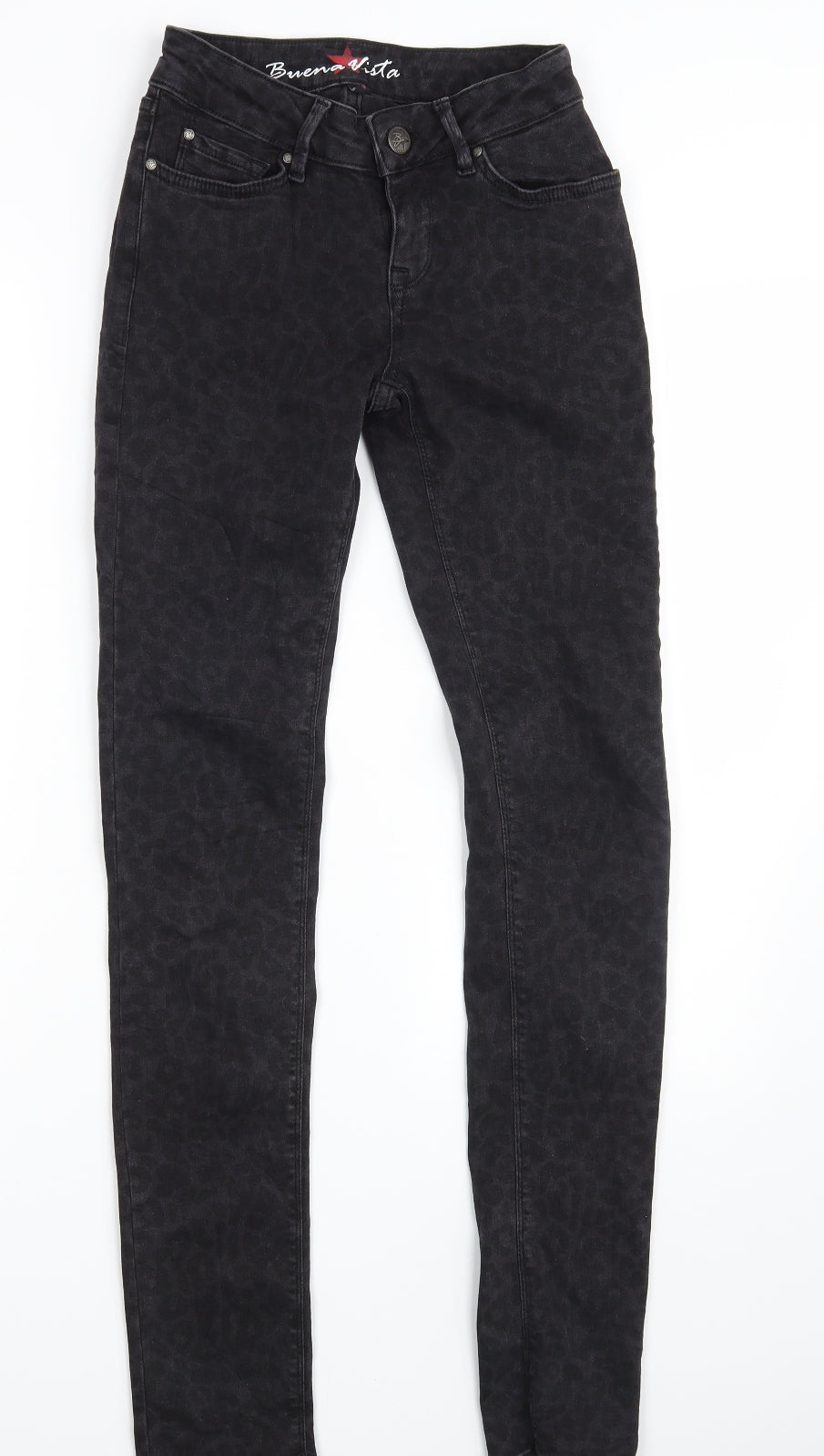 Buena Vista Womens Black Animal Print Denim Skinny Jeans Size 2XS L31 in