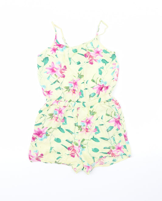 H&M Girls Yellow Floral  Playsuit One-Piece Size 11 Years