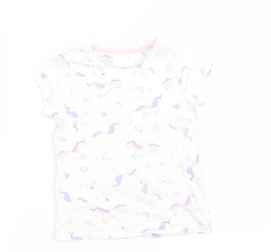 George Girls White Animal Print   Pyjama Top Size 5-6 Years  - Unicorn & stars print