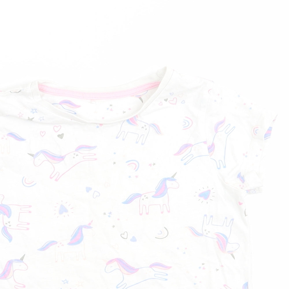 George Girls White Animal Print   Pyjama Top Size 5-6 Years  - Unicorn & stars print