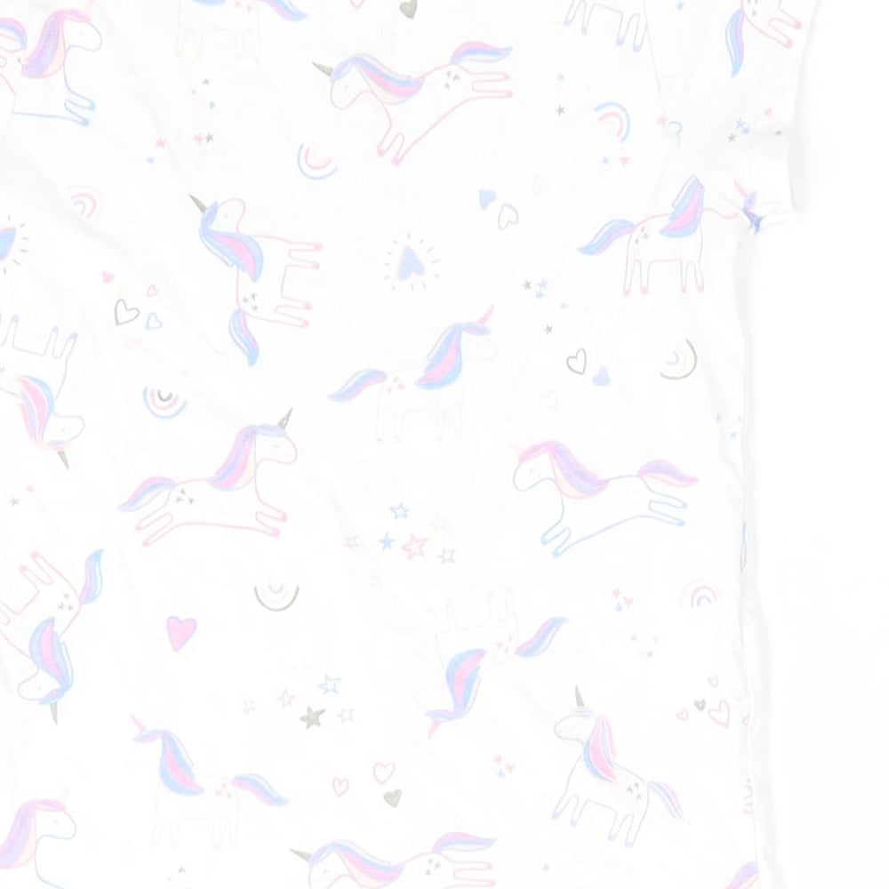 George Girls White Animal Print   Pyjama Top Size 5-6 Years  - Unicorn & stars print