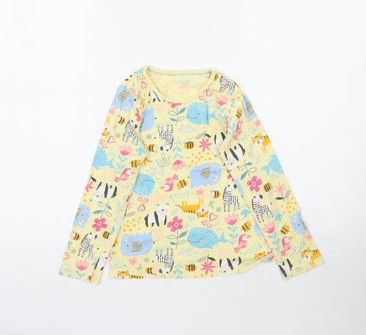 Nutmeg Girls Yellow Solid  Top Pyjama Top Size 7-8 Years  - Zoo Animal Print